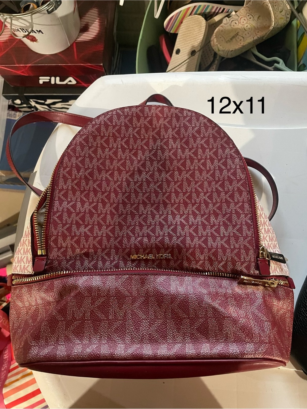 Michael Kors Wine MK Logo Dome Backpack with Gold Hardware